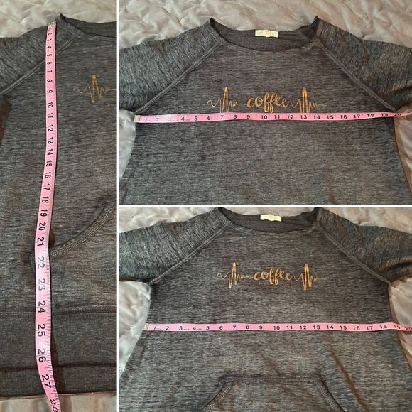 Zobha Heartbeat Metallic Coffee Graphic Gray Women's Sweatshirt Pouch Pocket L - Picture 10 of 11